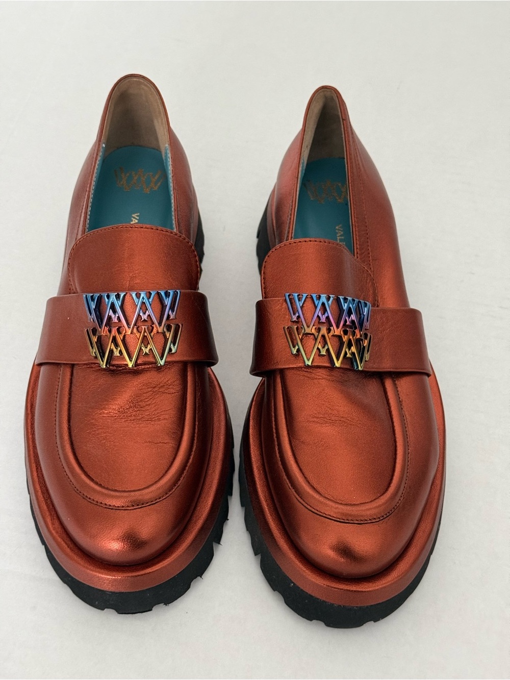VALENTINA RANGONI Leather Metallic Copper Loafers Size 10 NEW